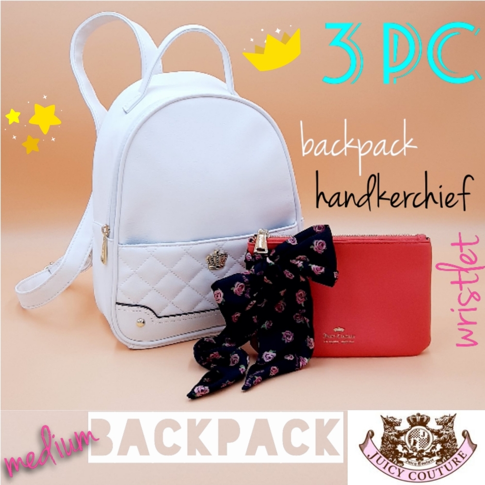 Juicy Couture Faux Leather Rose Backpack White 3PC